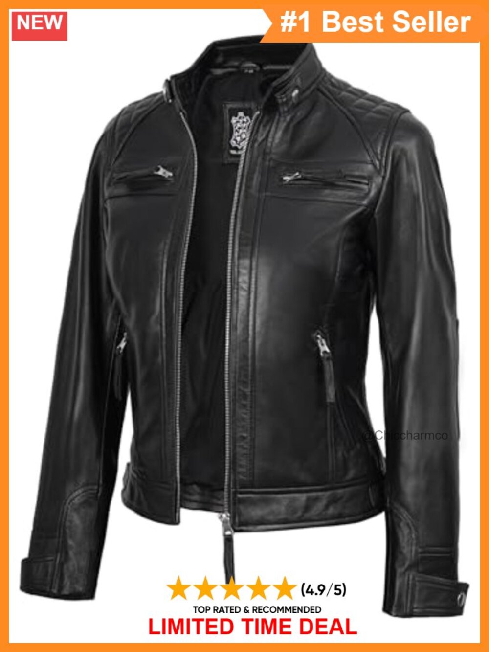 Lambskin Leather Jacket Women Moto Quilted Cafe Racer Zip Up Biker Coat